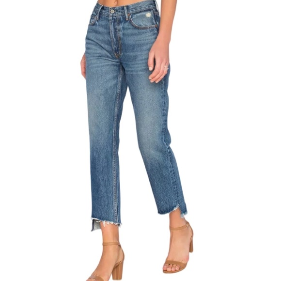 GRLFRND Helena Straight Leg Raw Step Hem Blue Denim Jean Size 28 - Picture 3 of 12